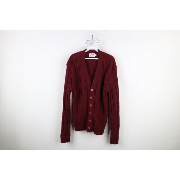 Vtg 60s Rockabilly Mens Large Blank Wool Blend Ribbed Knit Cardigan Sweater USA